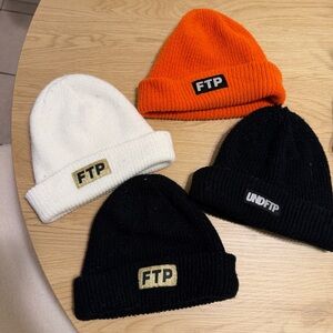 FTP Bundle of 4 Knit Beanie Set in Orange, White & Black